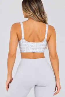 Top Fitness Feminino Branco Estampado CRsport de Alças Largas